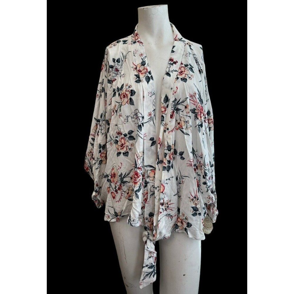 Altar'd State Cardigan Oversized Open Front Ties Bottom Bell Sleeves Crepe NWT